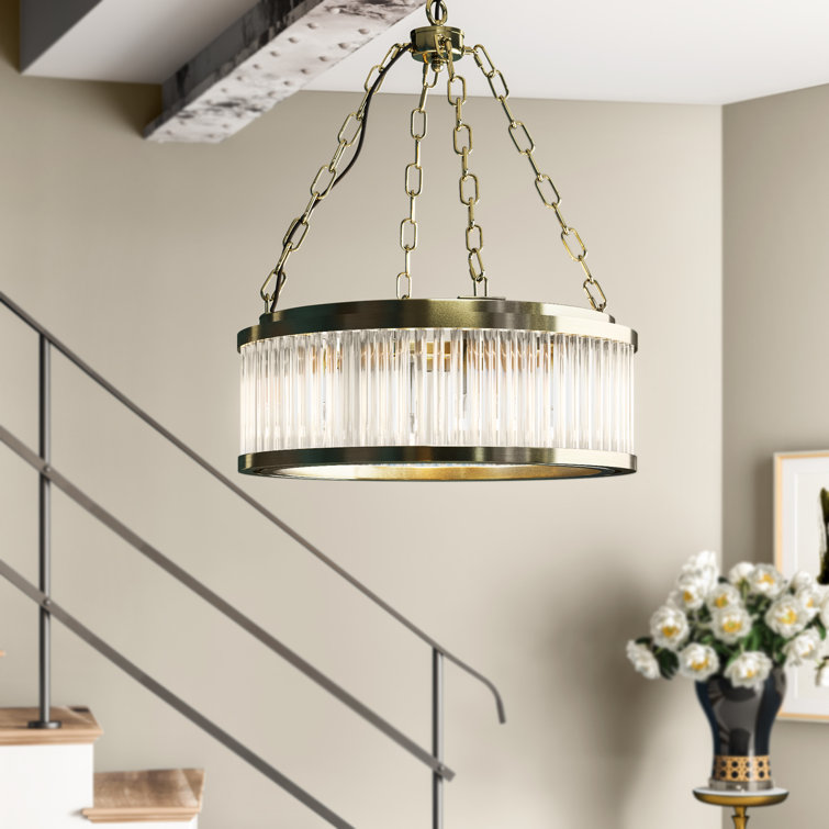 Antique Brass and Crystal Plug-in Drum Chandelier
