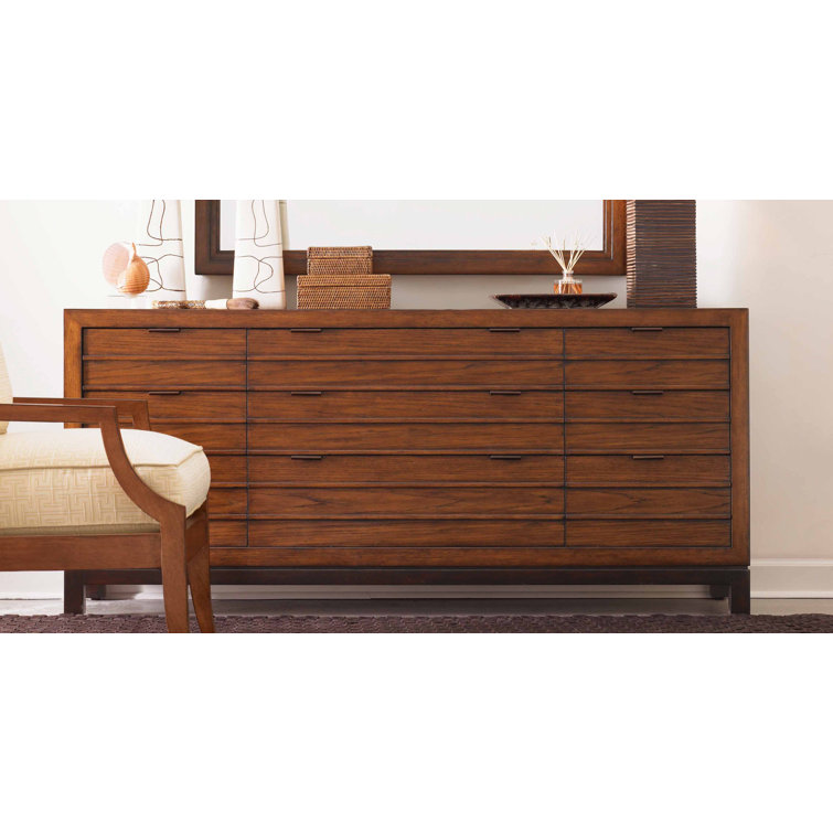 Sienna Sun-Drenched Transitional 74" Hickory Wood Dresser with Walnut Base