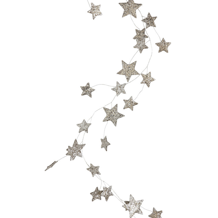 Silver Glitter Star 72-Inch Outdoor Pine Garland