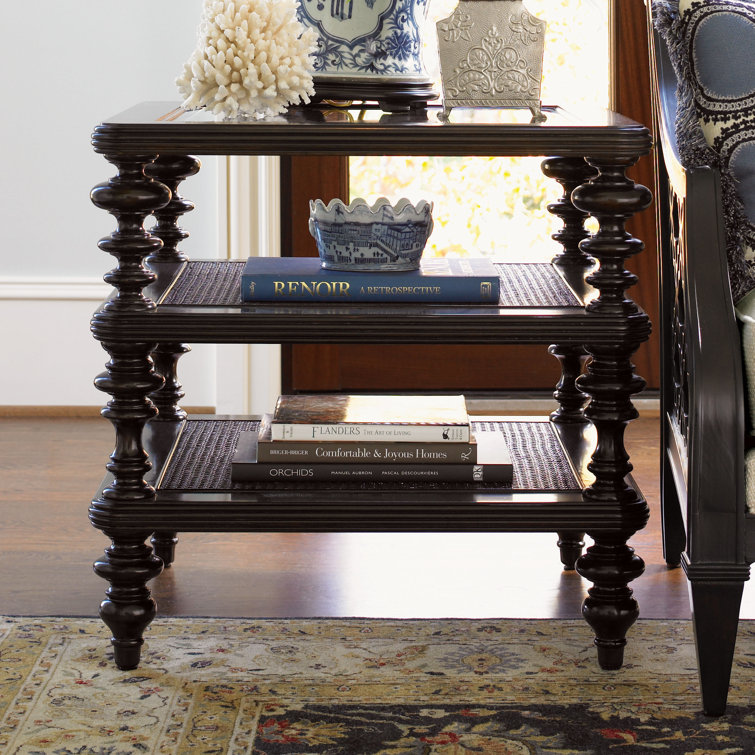 Traditional Brown Wood and Glass Square Lamp Table