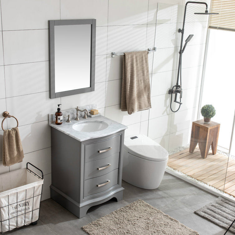 Gray 24'' Freestanding Single Vanity with Marble Top