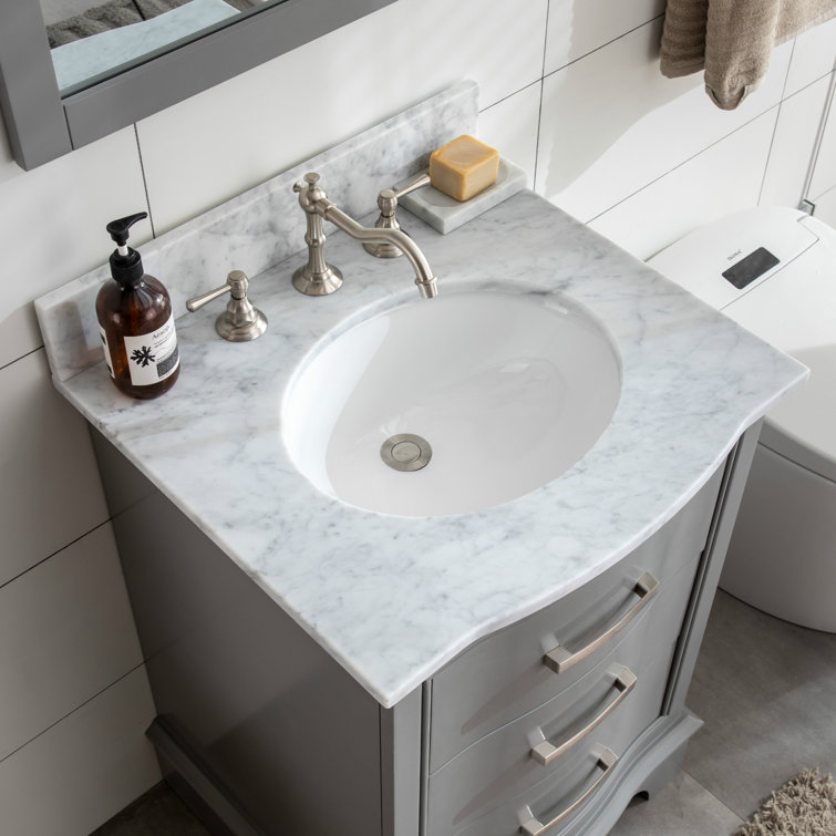 Gray 24'' Freestanding Single Vanity with Marble Top
