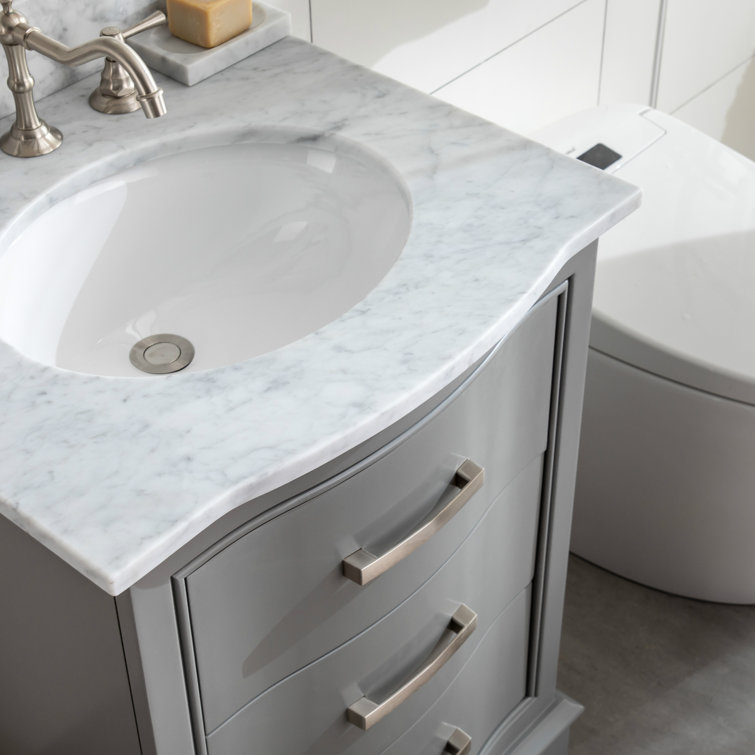 Gray 24'' Freestanding Single Vanity with Marble Top