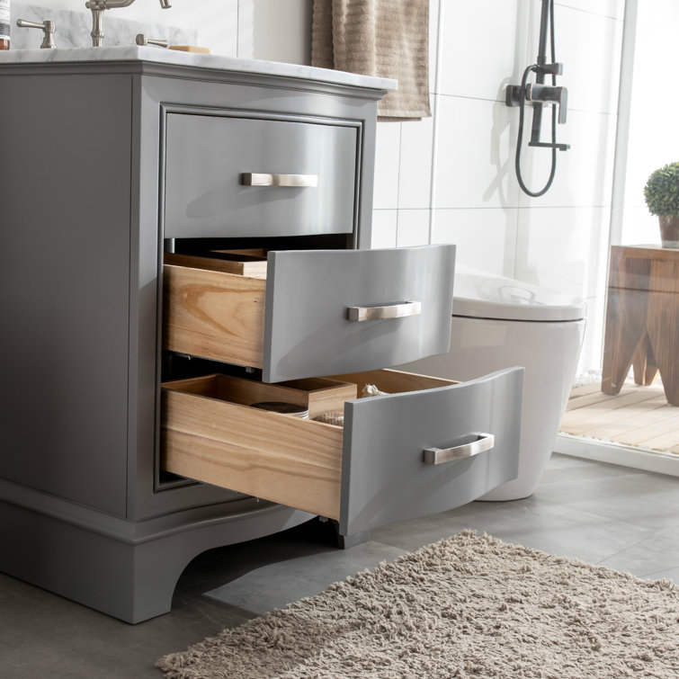 Gray 24'' Freestanding Single Vanity with Marble Top