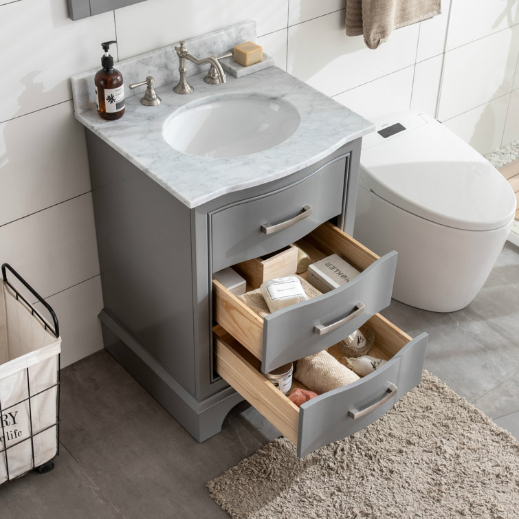 Gray 24'' Freestanding Single Vanity with Marble Top