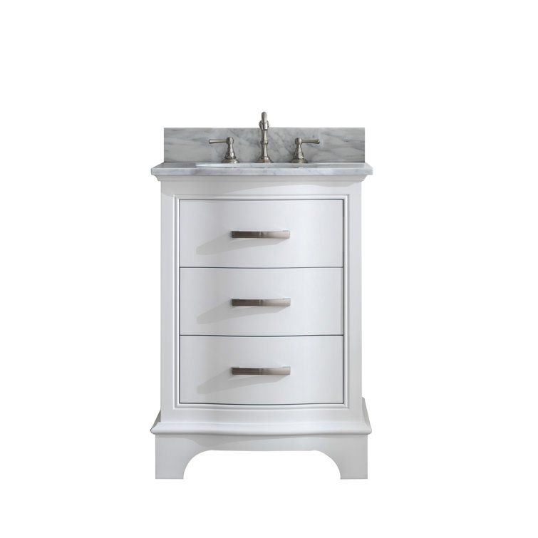 Monroe 24'' White Solid Wood Vanity with Carrara Marble Top