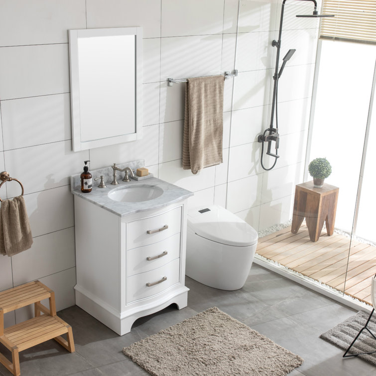Monroe 24'' White Solid Wood Vanity with Carrara Marble Top