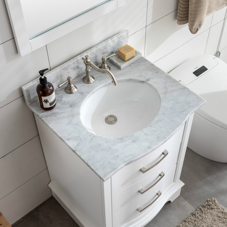 Monroe 24'' White Solid Wood Vanity with Carrara Marble Top
