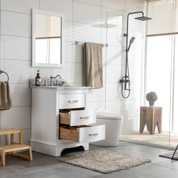 Monroe 24'' White Solid Wood Vanity with Carrara Marble Top