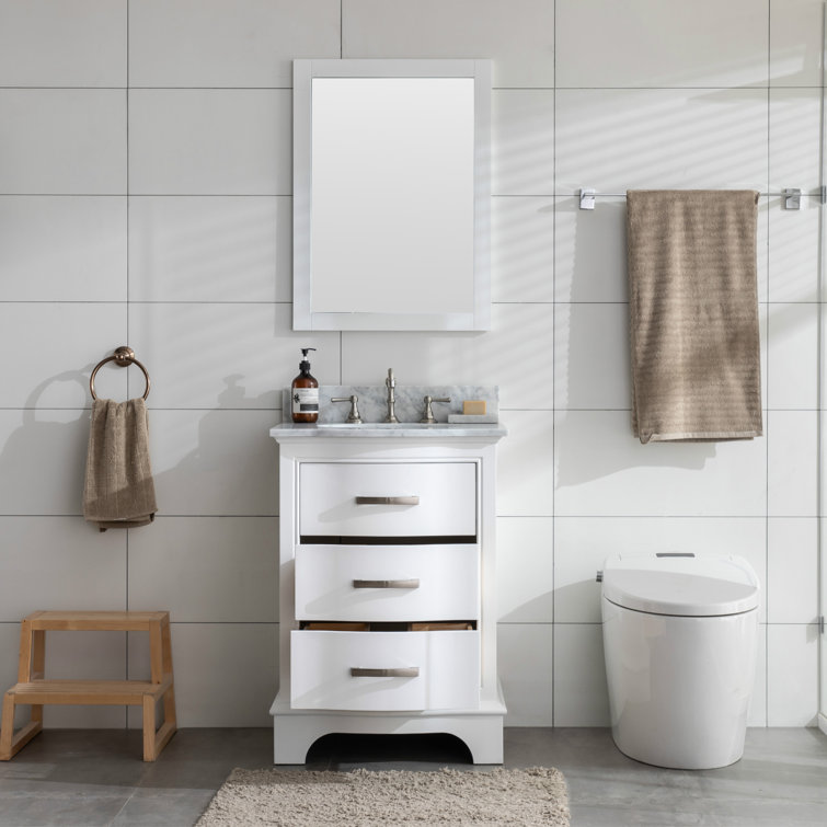 Monroe 24'' White Solid Wood Vanity with Carrara Marble Top