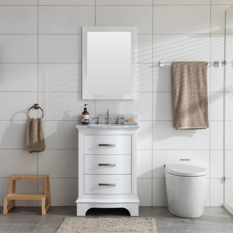 Monroe 24'' White Solid Wood Vanity with Carrara Marble Top