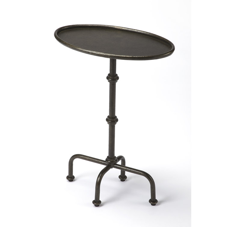 Elegant Pewter Round Pedestal Side Table with Wood Accents