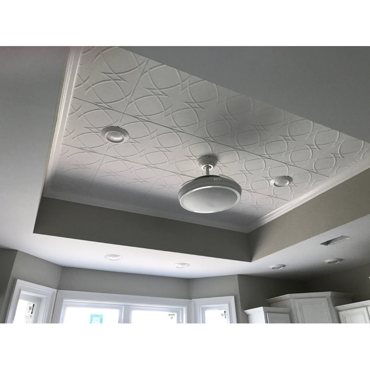 Plain White Polystyrene Glue-Up Ceiling Tile with Circles and Stars Design