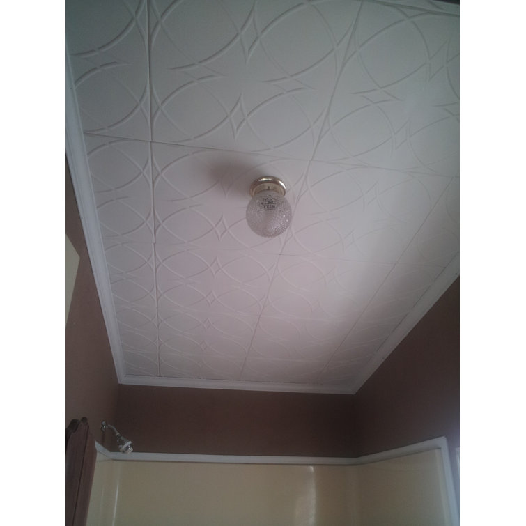 Plain White Polystyrene Glue-Up Ceiling Tile with Circles and Stars Design