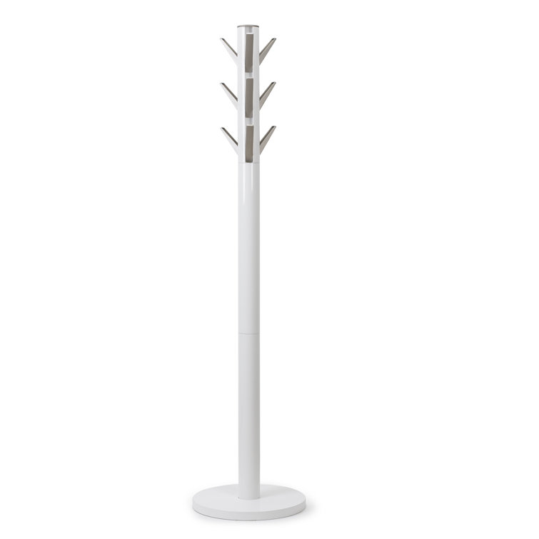 Sleek Flapper 9-Hook White Wooden Freestanding Coat Rack