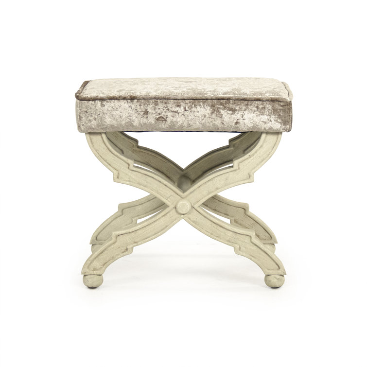 Crushed Champagne Velvet Accent Stool with Distressed Ivory Legs