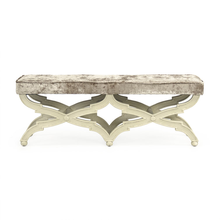 Elegant Crescenzo Double Cross Legs Crushed Champagne Velvet Bench