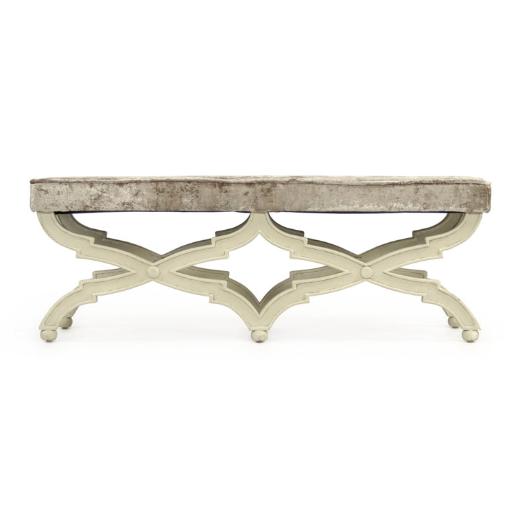 Elegant Crescenzo Double Cross Legs Crushed Champagne Velvet Bench