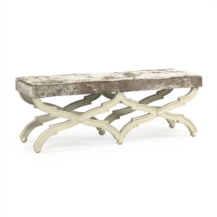 Elegant Crescenzo Double Cross Legs Crushed Champagne Velvet Bench