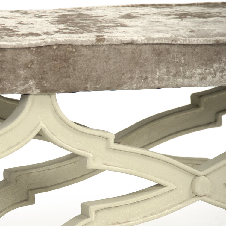 Elegant Crescenzo Double Cross Legs Crushed Champagne Velvet Bench