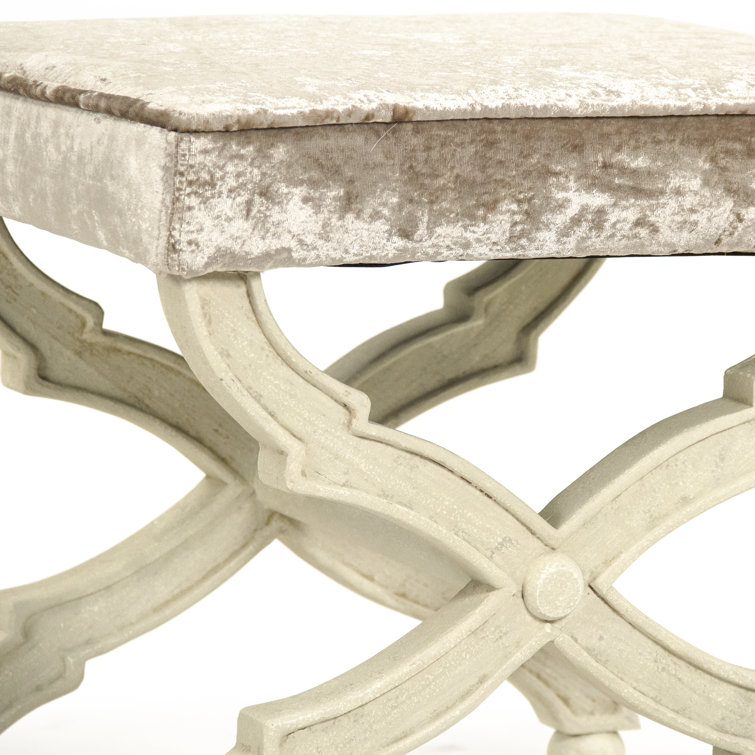 Crushed Champagne Velvet Accent Stool with Distressed Ivory Legs