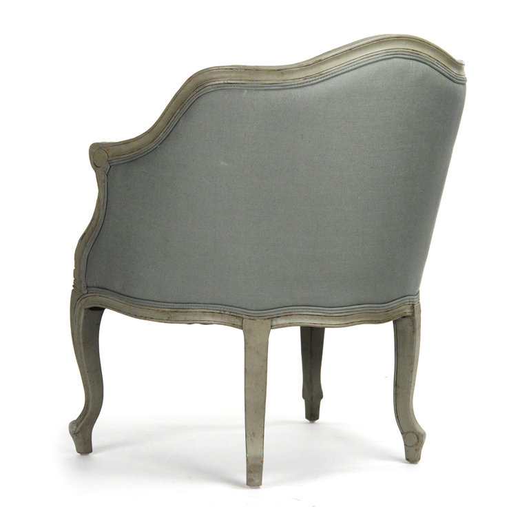 Sage Linen and Solid Wood Recessed Arm Club Chair