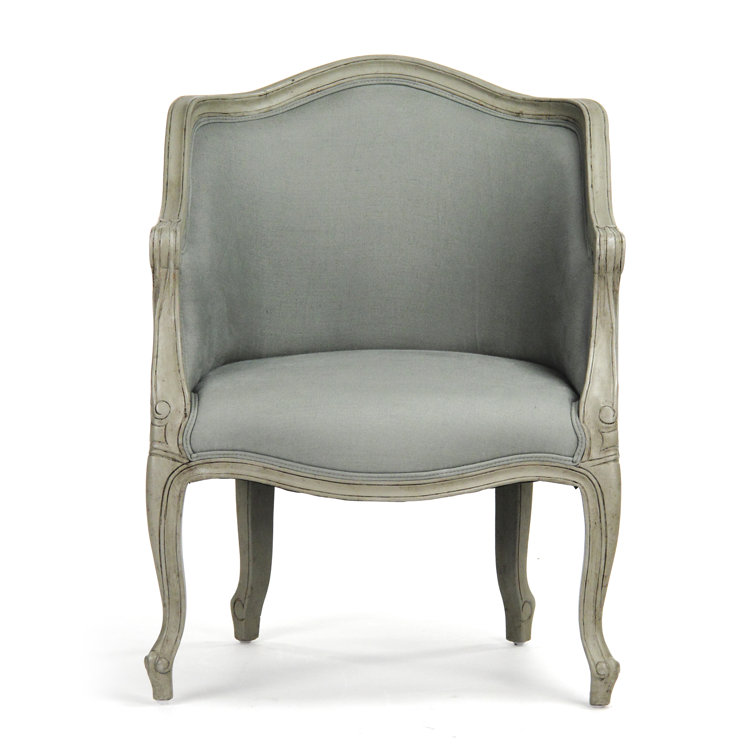 Sage Linen and Solid Wood Recessed Arm Club Chair