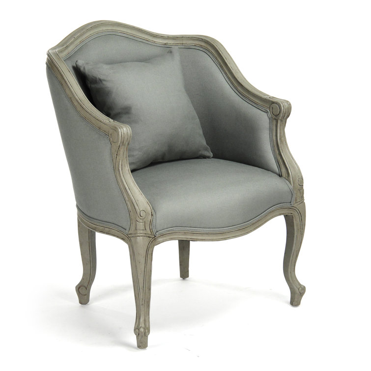 Sage Linen and Solid Wood Recessed Arm Club Chair