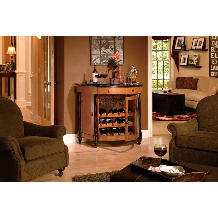 Vintage Umber & Worn Black Demilune Wine Cabinet with Granite Top