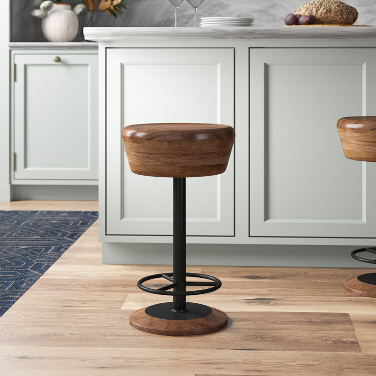 Brown Wood and Metal Swivel Counter Stool