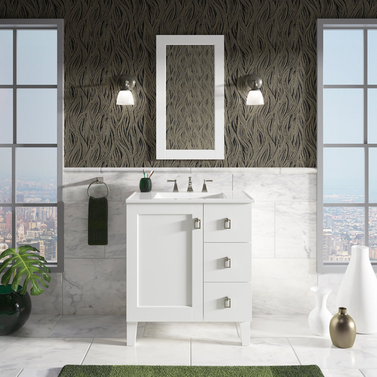 Linen White 30" Freestanding Vanity with Drawers and Door