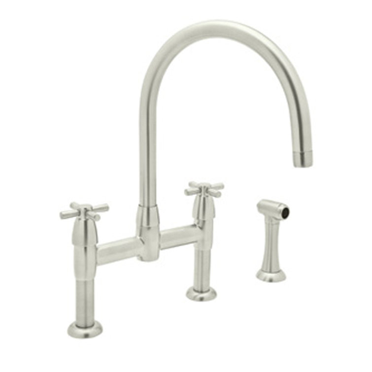 Polished Nickel Double Handle Deck Mounted Kitchen Faucet