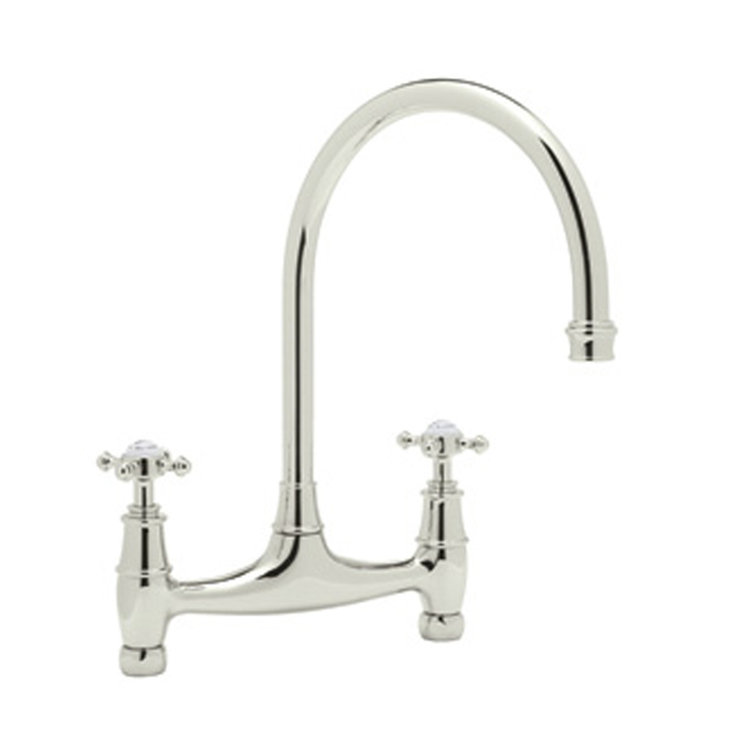 Polished Nickel Double Handle Brass Kitchen Faucet