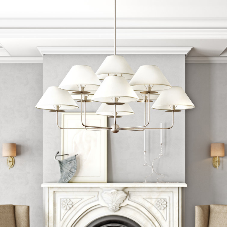 Kelley Gilded Iron 9-Light Chandelier with Linen Shades