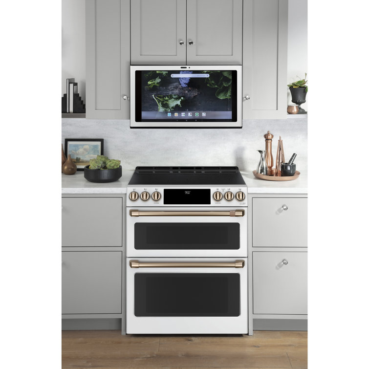 Matte White 30" Smart Double-Oven Induction Range with Convection