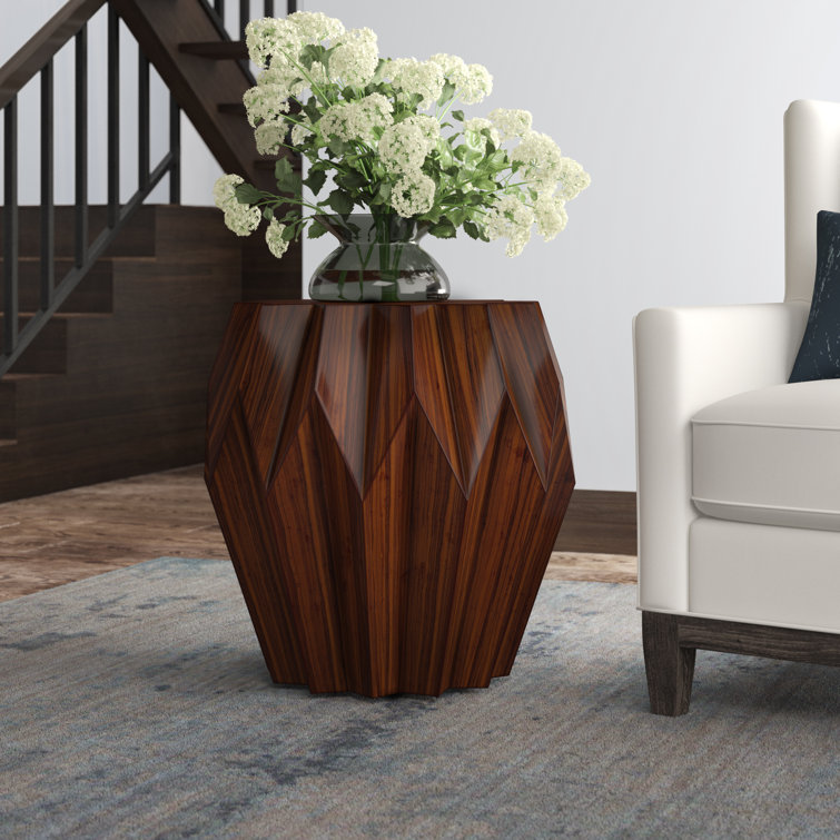 Origami-Inspired Round Dark Walnut Wood Side Table