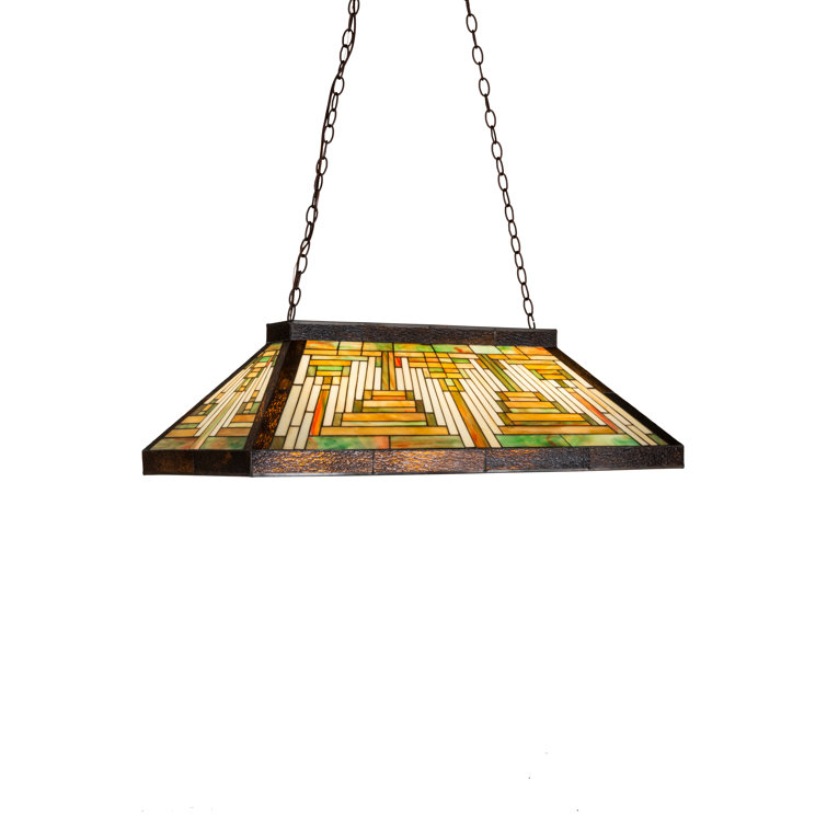 Craftsman Brown 3-Light Glass Island Pendant with Ruby and Beige Accents