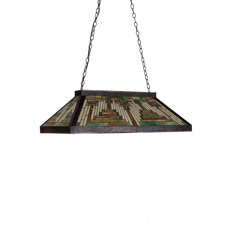 Craftsman Brown 3-Light Glass Island Pendant with Ruby and Beige Accents