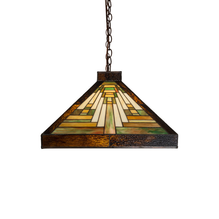 Craftsman Brown 3-Light Glass Island Pendant with Ruby and Beige Accents