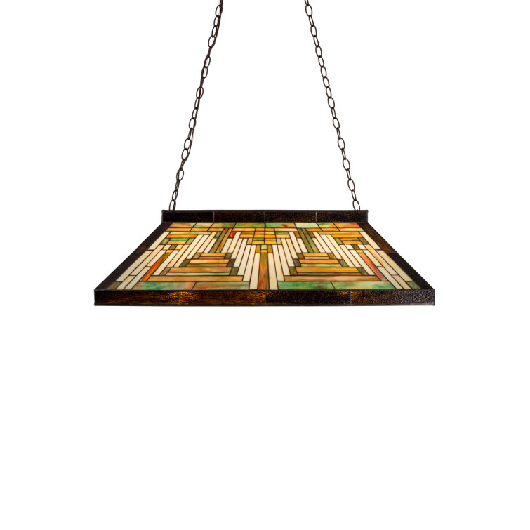 Craftsman Brown 3-Light Glass Island Pendant with Ruby and Beige Accents