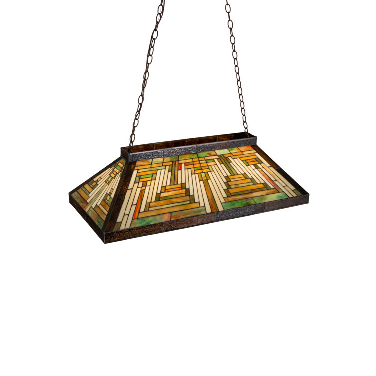 Craftsman Brown 3-Light Glass Island Pendant with Ruby and Beige Accents