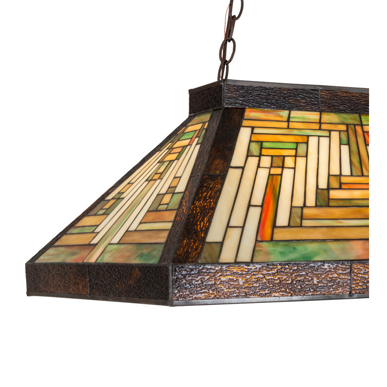 Craftsman Brown 3-Light Glass Island Pendant with Ruby and Beige Accents