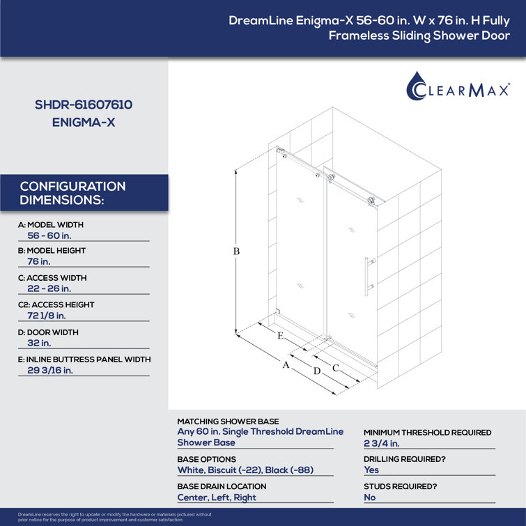 Enigma-X Frameless Sliding Shower Door with Polished Stainless Steel