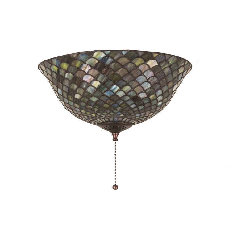 Emerald Sapphire Garnet 16" Tiffany Fishscale 3-Light Flush Mount