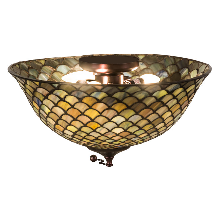 Emerald Sapphire Garnet 16" Tiffany Fishscale 3-Light Flush Mount