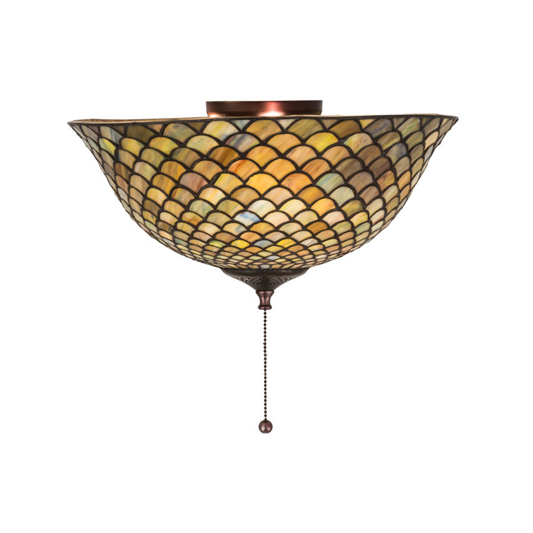 Emerald Sapphire Garnet 16" Tiffany Fishscale 3-Light Flush Mount