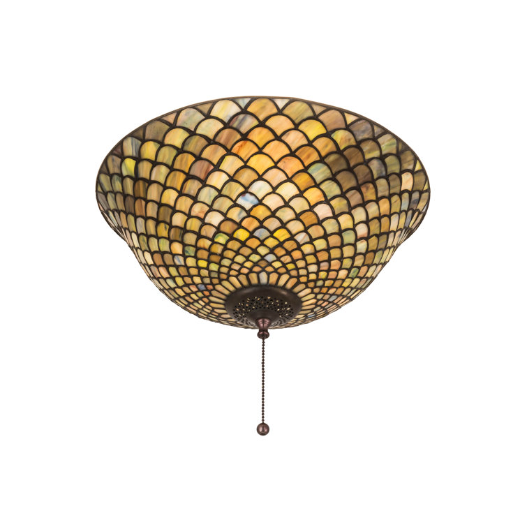 Emerald Sapphire Garnet 16" Tiffany Fishscale 3-Light Flush Mount