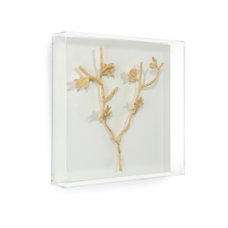 Handmade Gold Branch on White Background Acrylic Wall Art