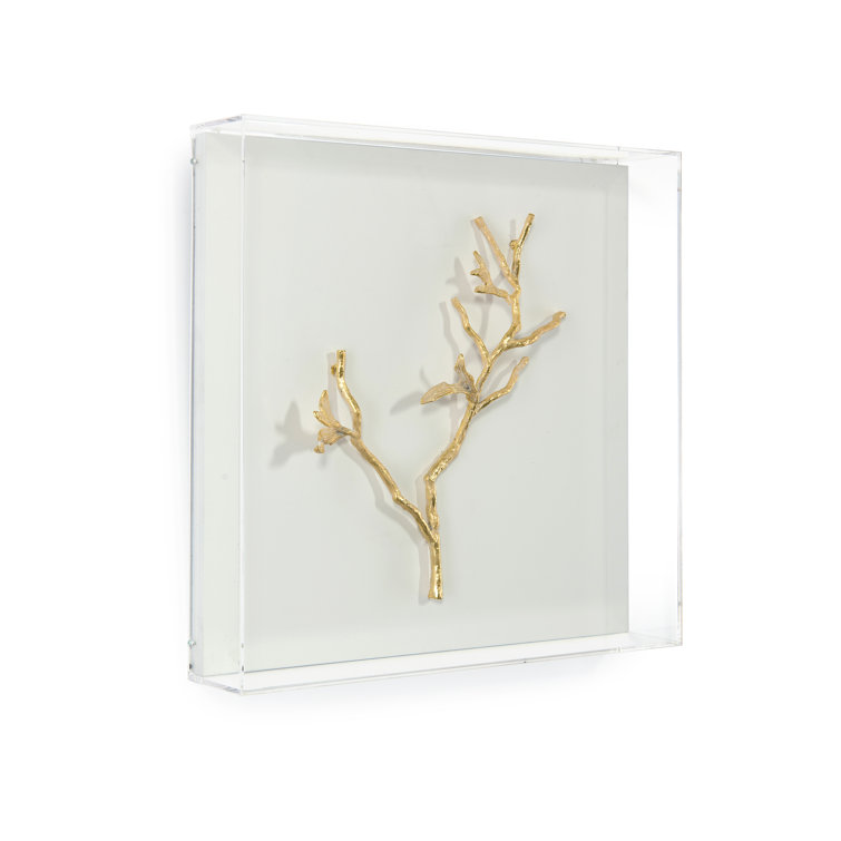 Handmade Gold Branch on White Background Acrylic Wall Art