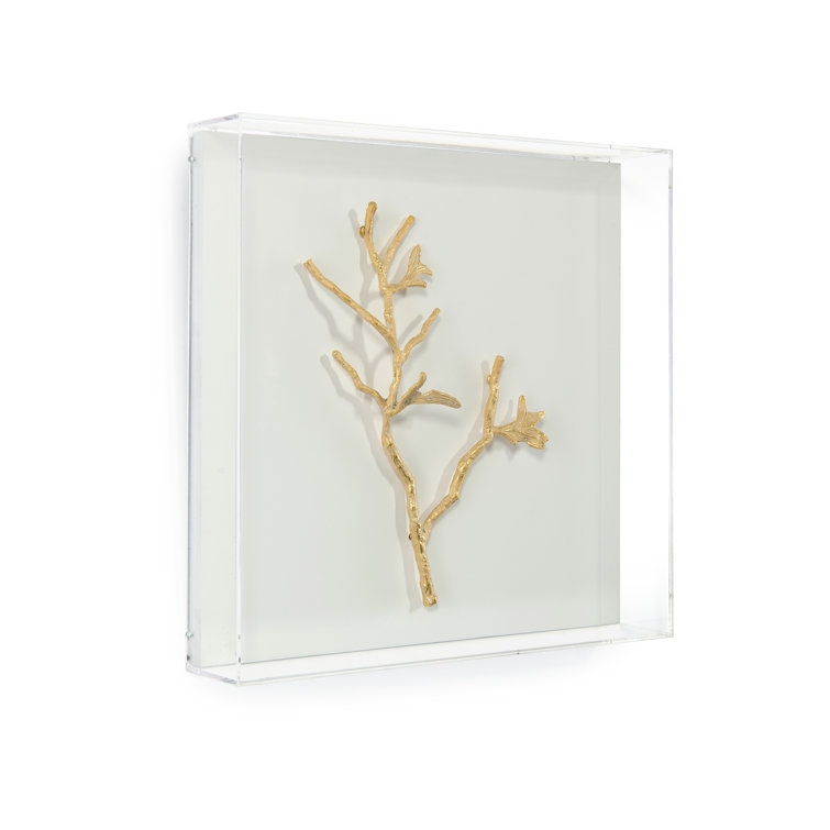 Handmade Gold Branch on White Background Acrylic Wall Art